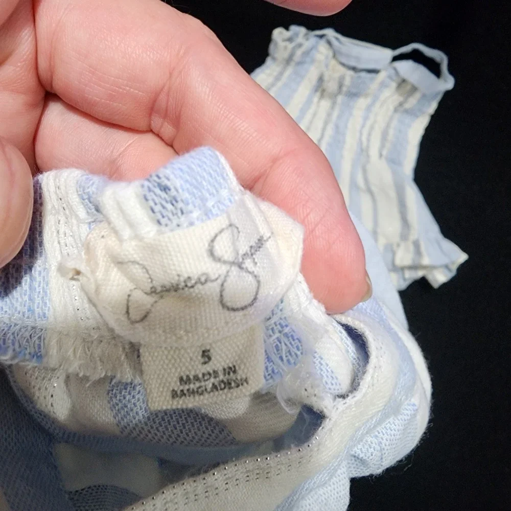 Jessica Simpson Girls 5 Blue White Striped‎ Smocked Ruffle Top & Shorts Set